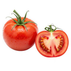 Fresh tomato and half isolated on transparent background