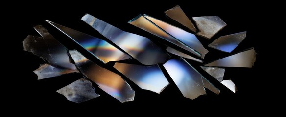 Obraz na płótnie Canvas Broken mirror shards scatter like shattered dreams catching fractured light dances.