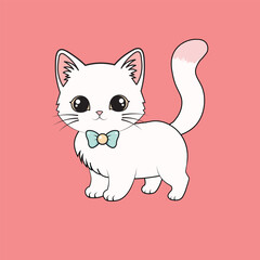 Cute white kitten with big eyes and a mint green bow tie