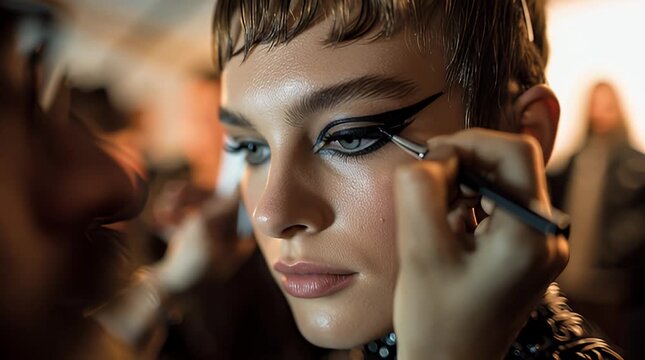 Dramatic Makeup Application - Close-Up of Models Eye.