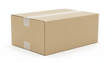 A simple sealed cardboard shipping box with clear tape isolated on a clean white background representing delivery and logistics