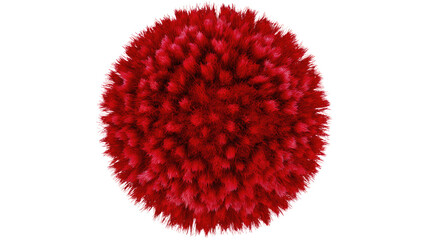 Vibrant red spherical object resembling a virus or bacterium, composed of numerous fine, spiky filaments, against a plain transparent background. background removed