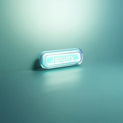 Illuminated capsule featuring the word "January," casting a soft glow against a cool blue backdrop
