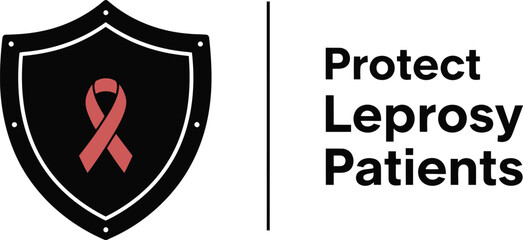 Protect leprosy patients shield with red ribbon symbol of awareness and support for world leprosy day