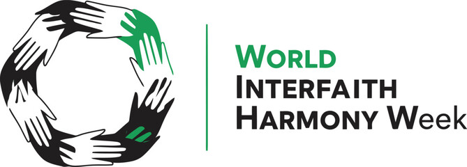 World interfaith harmony week logo diverse hands forming circle of unity and peace celebrating global understanding and tolerance