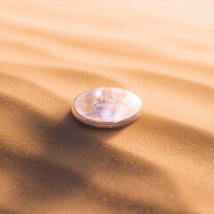 Close-up of a circular object on rippled sand. Soft lighting with a warm, desert-like ambiance