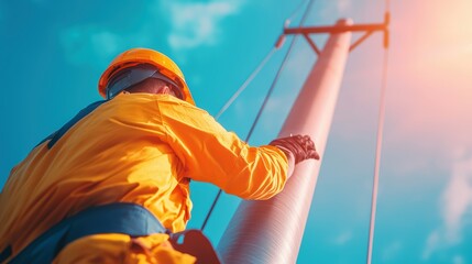 infrastructure high voltage power line Maintenance workers inspecting high voltage power line towers, ensuring the safety and reliability of energy infrastructure