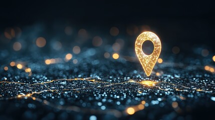 Icon Pin Location Map Pin icon pulsating on a map, nighttime city lights visible, indicates a current location or destination