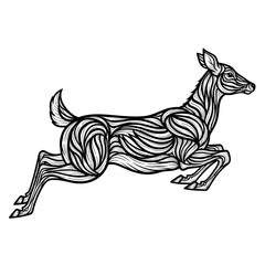 Obraz premium Stylized Leaping Deer Illustration with Intricate Line Work.