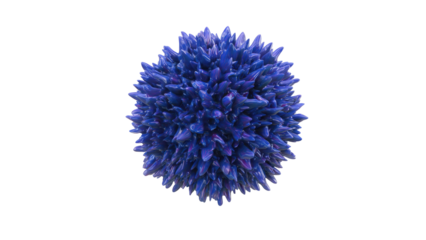 A vibrant, spiky, purple-blue spherical object resembling a microscopic organism or abstract art, isolated on a solid transparent background. background removed