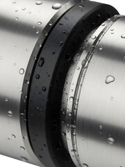 Metal Industrial Component with Condensed Moisture, Close-up Abstract View