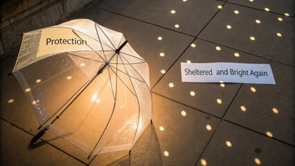 A translucent umbrella casting shadows and light spots