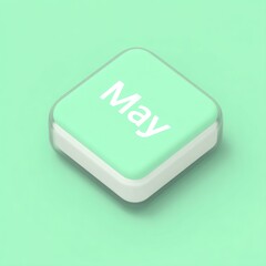Isometric view of a square-shaped button with the month of May in white text
