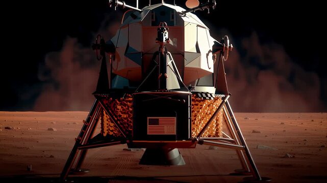 Futuristic Space Lander Vehicle Descending on Planet Surface, Science Exploration Mission