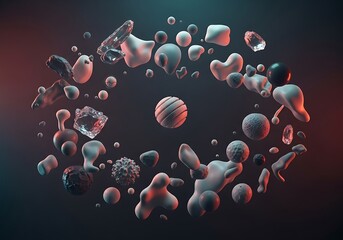 Orbiting celestial shapes in cosmic dance of fluidic and crystalline forms