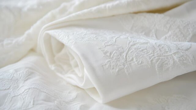 Video A close-up shot of a bed featuring a white comforter