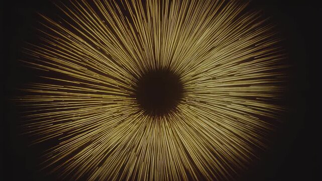 Abstract radial pattern of thin golden lines on black
