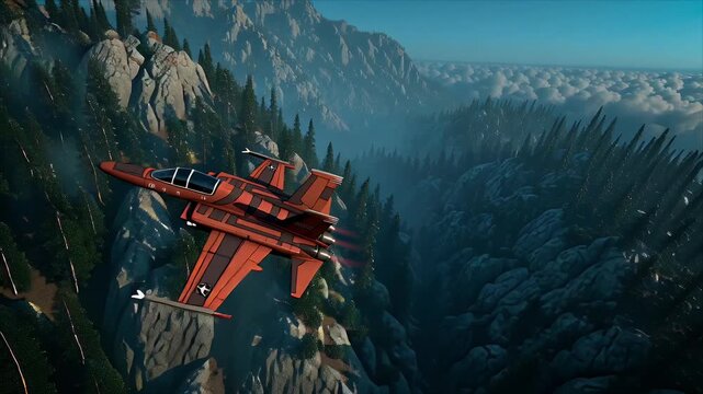 High-Speed Fighter Jet Flying Low Through Deep Mountain Canyon, Cinematic Military Action