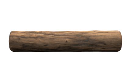 A smooth, dark brown wooden log with visible grain, isolated on a transparent background. Perfect for natural designs or construction elements. background removed