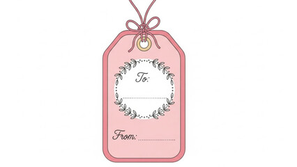 Pink gift tag template with floral wreath for personalized present labeling and diy crafting projects