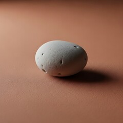 Textured stone pebble on soft terracotta colored surface still life art