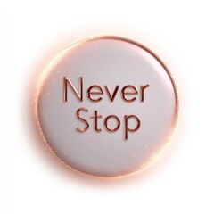 Glowing button, a white surface with rose-gold text, surrounded by light effects