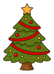 Christmas tree illustration. Little festive green tree with star