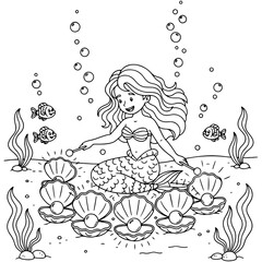 Mermaid with Underwater Musical Shells Coloring page for Kids