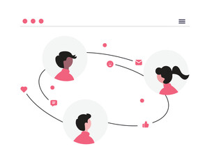 Social Network Connection User Communication Circle Online Interaction Flat Vector