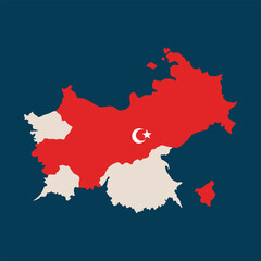 Fototapeta premium Stylized Geopolitical Map Highlighting Turkey with Flag Colors and Crescent Star Symbol