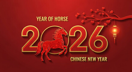 Chinese New Year 2026 Year of the Horse Celebration Greeting Card Design