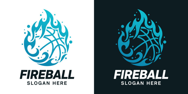 Fireball logo. Abstract volleyball logo design vector icon illustration with fire.