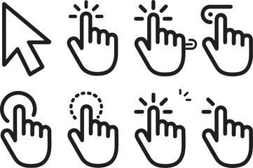 Fototapeta premium Computer mouse click cursor arrow icons set. Clicking cursor. Hand cursors icons click set. Pointer click icon. Loading icon 
