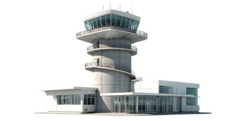 Modern air traffic control tower for safe and efficient airport operations isolated on white background