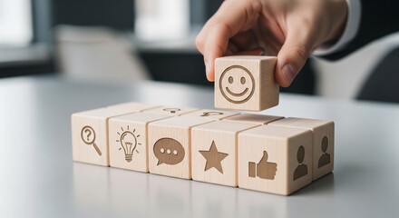 Smiley Rating Selection on Wooden Human Icon Blocks