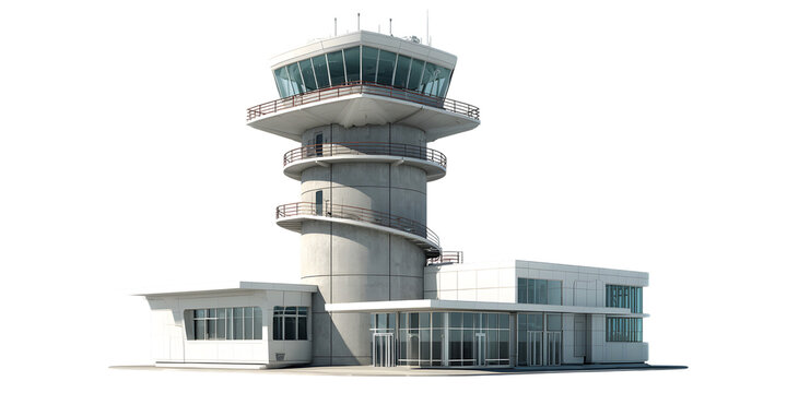 Modern air traffic control tower for safe and efficient airport operations isolated on white background