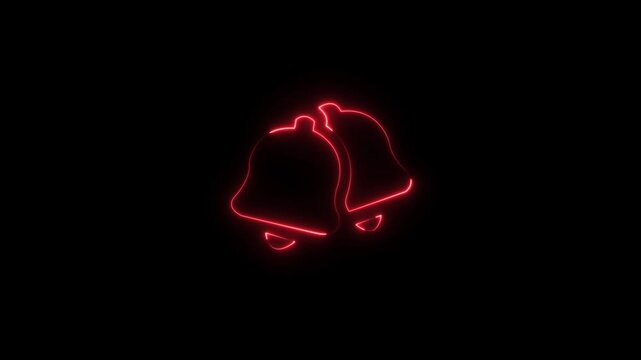 Abstract glowing neon bells icon animation with dark background.Icon with snow, Santa Claus, gift box, candy cane, bells, snowman and reindeer animation.