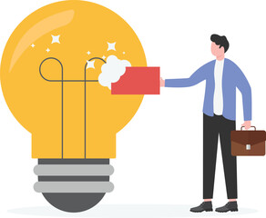 Businessman cleaning idea bulb, eps 10
