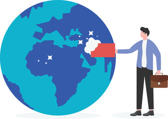 Businessman cleaning globe, eps 10
