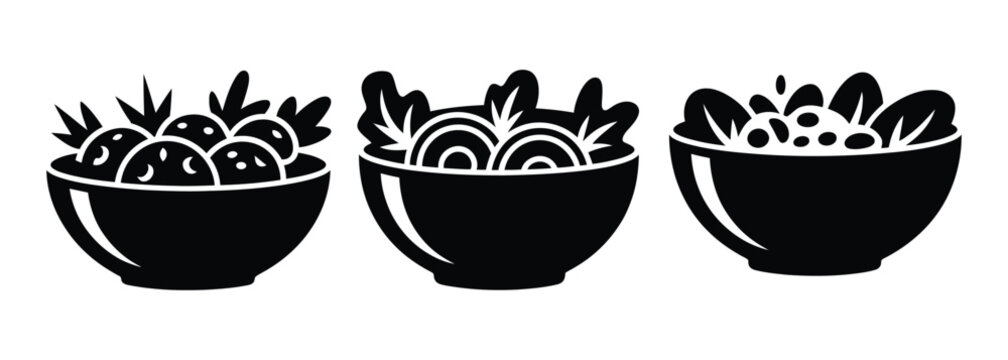 Fresh vegan salads in black bowls offer healthy lifestyle choices and vibrant culinary options, perfect for restaurant menus and wellness campaigns promoting balanced nutrition