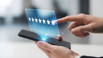 Hand Interacting With Digital Star Rating Interface on Smartphone