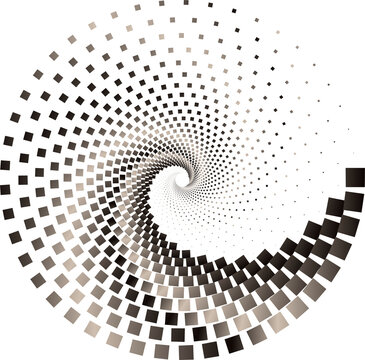 Abstract spiral design with squares in shades of brown and transparent background, a mesmerizing spiral pattern created with square shapes, perfect for various design projects, square shapes concept