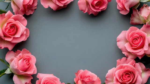 Video Pink roses arranged in a circular pattern on a gray surface, perfect for decoration or gift wrapping