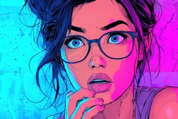 Vivid Cartoon Woman Thinking Scene