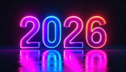 Vibrant 2026 Neon Sign Illuminates Future Celebrations and New Year Designs, Perfect for Festive Greetings and Modern Backgrounds