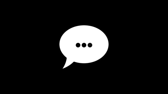 Speech bubble icon animation on black background. 4k stock video.