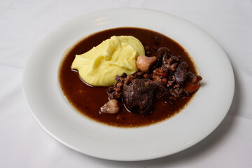 Boeuf Bourguignon French Beef Braised in Burgundy Red Wine with Creamy Mashed Potatoes
