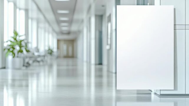 Video A modern office space with a blank sign on the wall, suitable for use as a background or placeholder