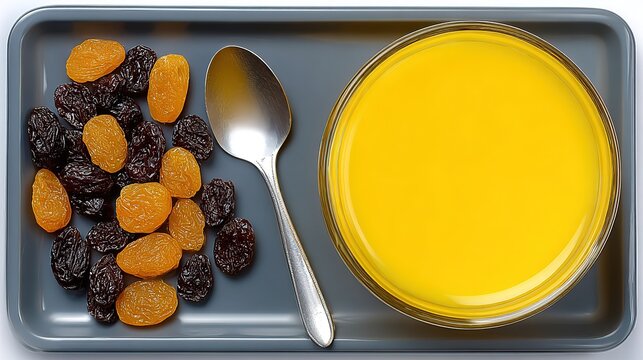EOS R5 + 84mm cine at f/2.0 top-shot: granola & milk bowl, OJ glass, gray plate, 36MP razor-sharp&mdash;breakfast banner or recipe cover ready