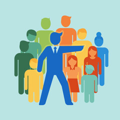 Leader directing team members towards a common goal and vision.